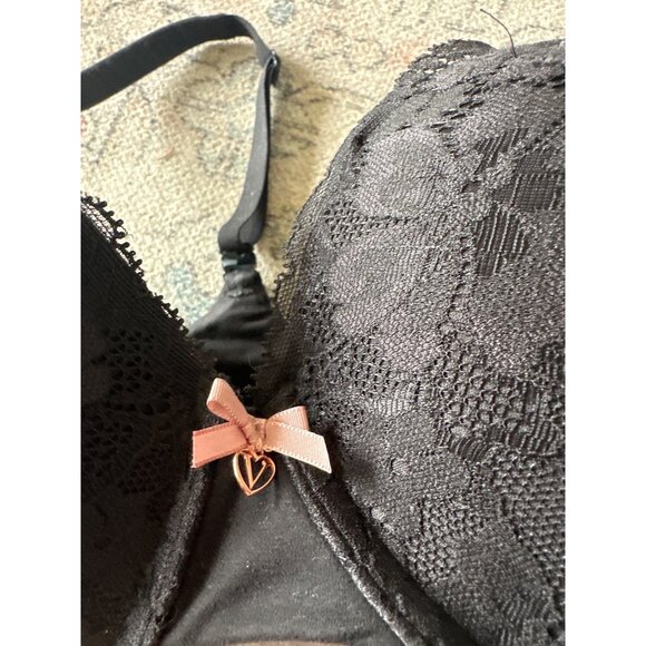 Victoria's Secret Perfect Shape Black Lace Padded Push-Up Bra Bow Size 34DDD - Picture 4 of 10
